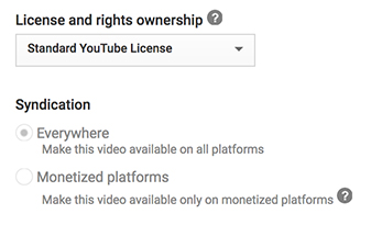YouTube License Settings